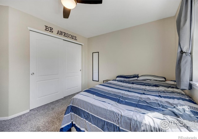 5822 Shenandoah Ave, Firestone, CO 80504 - carpeted bedroom with a closet and a ceiling fan