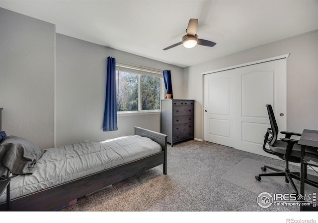 5822 Shenandoah Ave, Firestone, CO 80504 - bedroom with carpet, a closet, a ceiling fan, and an office area