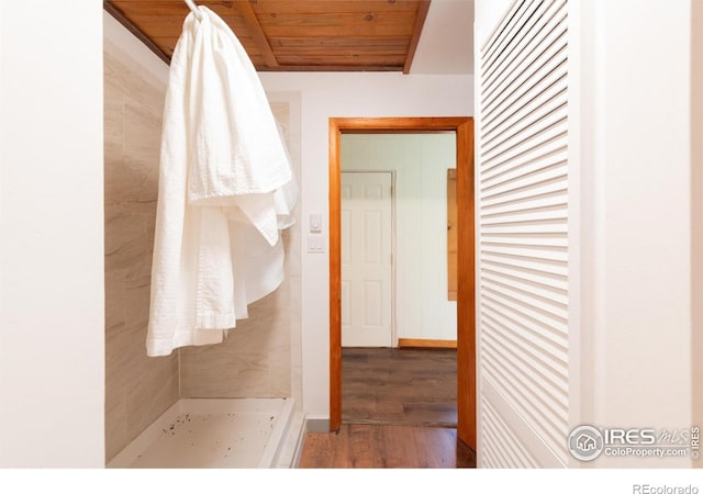 35106 Boulder Canyon Dr, Boulder, CO 80302 - full bath featuring wood ceiling, wood finished floors, and a shower