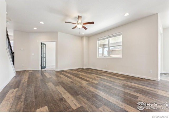 1257 Wild Basin Rd, Severance, CO 80550 - spare room featuring ceiling fan, wood finished floors, recessed lighting, and baseboards