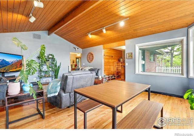 50 S 31st St, Boulder, CO 80305 - dining room with rail lighting, wood ceiling, and hardwood / wood-style flooring