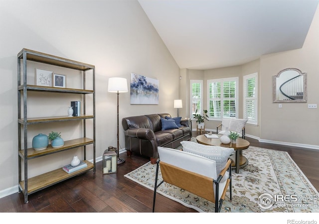 2204 Lasalle St, Superior, CO 80027 - living area featuring wood finished floors, baseboards, and lofted ceiling