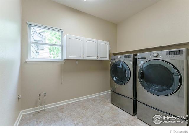 2204 Lasalle St, Superior, CO 80027 - laundry room featuring independent washer and dryer, cabinet space, and baseboards