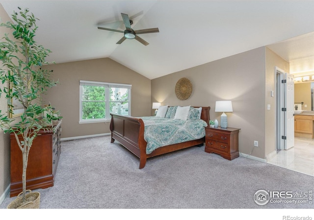 2204 Lasalle St, Superior, CO 80027 - carpeted bedroom featuring baseboards, lofted ceiling, ceiling fan, and connected bathroom