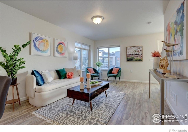 5863 Boston St, Denver, CO 80238 - living room featuring light wood-style flooring and baseboards