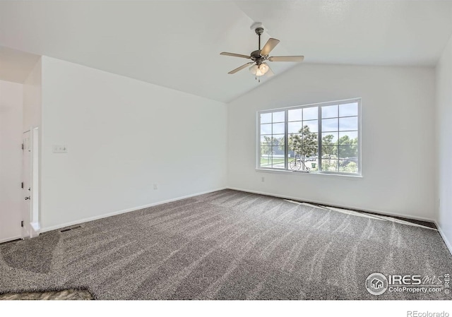 2220 Woodbury Ln, Fort Collins, CO 80524 - spare room with a ceiling fan, carpet floors, lofted ceiling, and baseboards