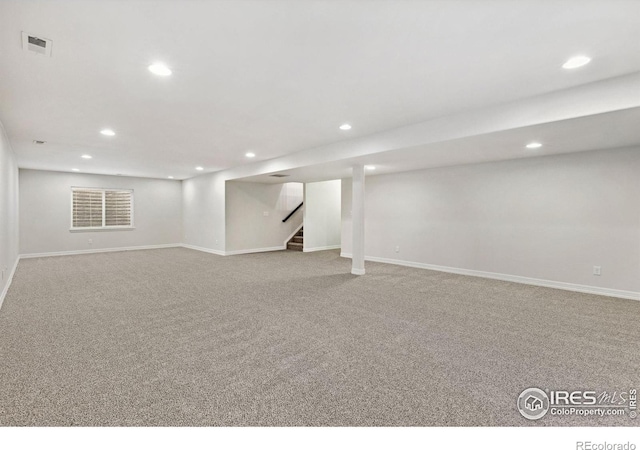 2767 Stallion Way, Mead, CO 80542 - finished basement featuring recessed lighting, carpet, stairway, and baseboards