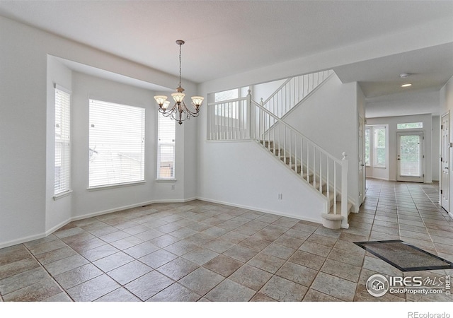 2631 E 136th Pl, Thornton, CO 80602 - unfurnished dining area featuring a chandelier, stairs, baseboards, and recessed lighting
