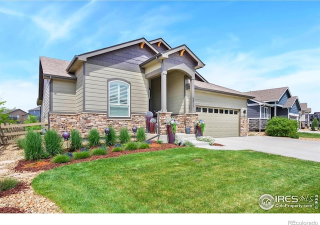 5512 Bristow Rd, Timnath, CO 80547 - craftsman inspired home with stone siding, driveway, and an attached garage
