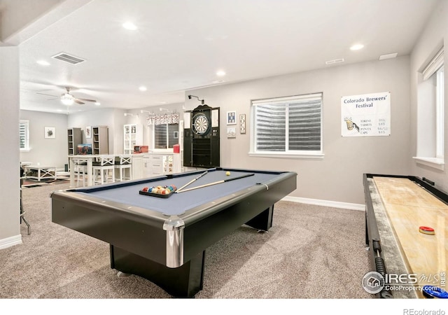 5512 Bristow Rd, Timnath, CO 80547 - game room featuring carpet floors, ceiling fan, recessed lighting, pool table, and baseboards