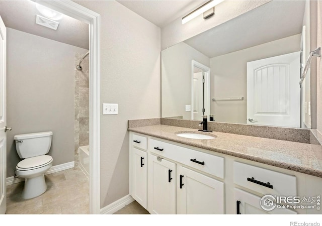 5512 Bristow Rd, Timnath, CO 80547 - full bath with toilet, vanity, shower / bath combination, baseboards, and tile patterned flooring
