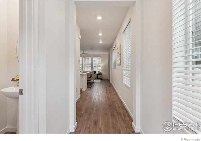 645 Flintwood Pl, Lafayette, CO 80026 - hallway with wood finished floors and recessed lighting