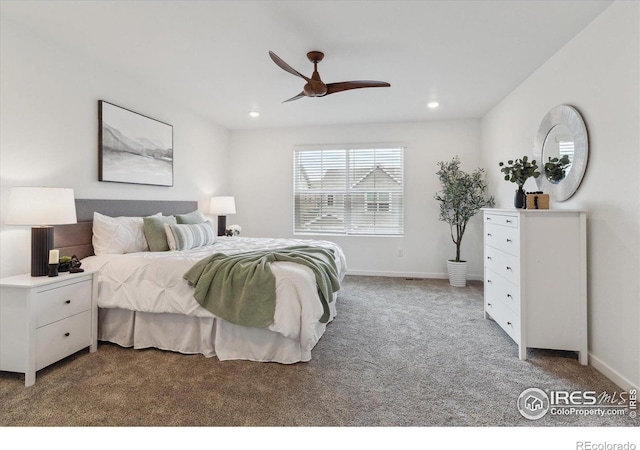 645 Flintwood Pl, Lafayette, CO 80026 - carpeted bedroom featuring recessed lighting, baseboards, and a ceiling fan