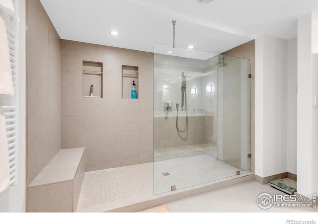205 Lipan Way, Boulder, CO 80303 - full bathroom featuring a walk in shower, tile patterned floors, and recessed lighting