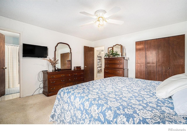 1702 Kennedy Ave, Loveland, CO 80538 - carpeted bedroom featuring a closet, a ceiling fan, and ensuite bath