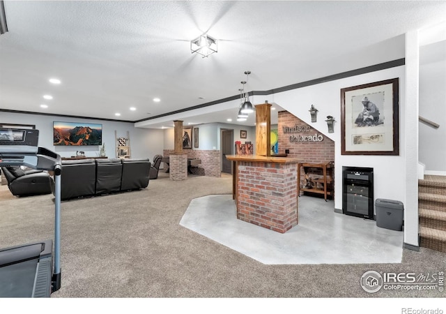 2038 Vineyard Dr, Windsor, CO 80550 - living area featuring stairway, recessed lighting, carpet, and a fireplace