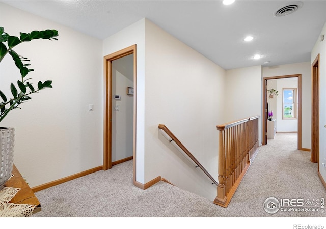36091 Appy Rd, Eaton, CO 80615 - hallway with an upstairs landing, carpet flooring, recessed lighting, and baseboards
