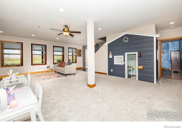 4721 Arthur Mae Ln, Laporte, CO 80535 - living area featuring a ceiling fan, recessed lighting, carpet, and baseboards