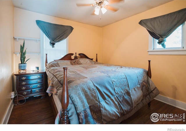 416 E Elizabeth St, Fort Collins, CO 80524 - bedroom with wood finished floors, baseboards, and a ceiling fan