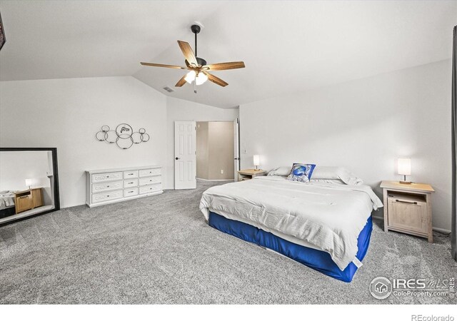 13445 Kearney St, Thornton, CO 80602 - carpeted bedroom featuring vaulted ceiling and ceiling fan