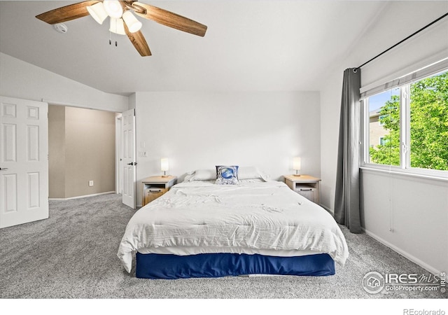 13445 Kearney St, Thornton, CO 80602 - bedroom featuring carpet, lofted ceiling, baseboards, and ceiling fan