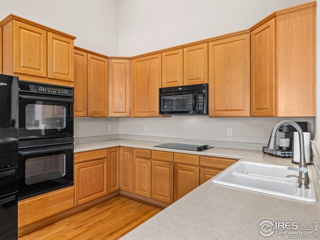 1536 Goshawk Dr, Longmont, CO 80504 - kitchen featuring black appliances, a sink, light countertops, and light wood finished floors