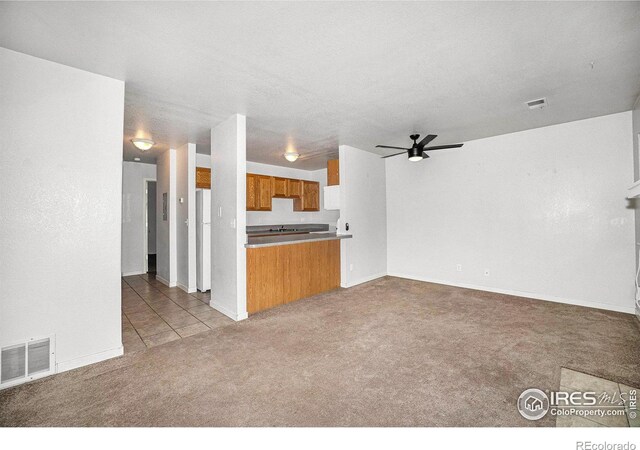 225 E 8th Ave Unit C-19, Longmont, CO 80504 - unfurnished living room with carpet floors, ceiling fan, and baseboards