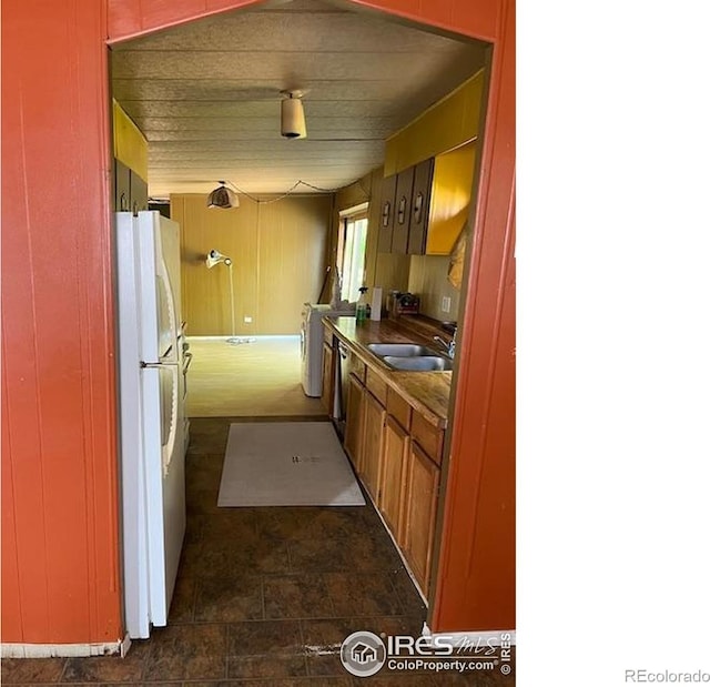 4809 Foothills Dr, Fort Collins, CO 80526 - kitchen featuring freestanding refrigerator, stainless steel dishwasher, and a sink