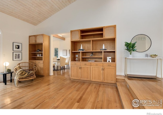 142 Meadowlook Way, Boulder, CO 80304 - living area featuring light wood-style floors, high vaulted ceiling, and wood ceiling