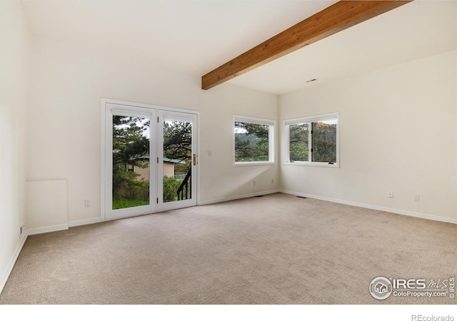 142 Meadowlook Way, Boulder, CO 80304 - unfurnished room with carpet flooring, beam ceiling, and baseboards