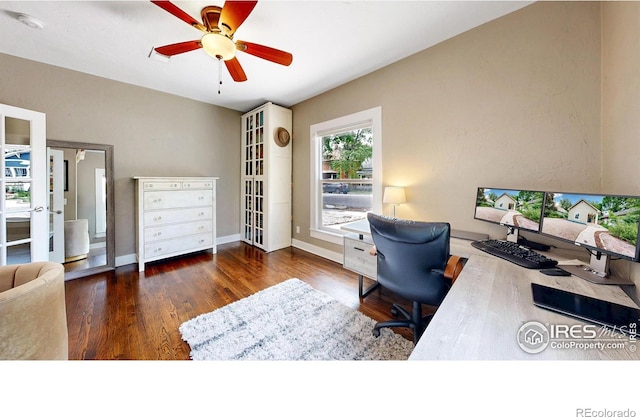 904 N Jefferson Ave, Loveland, CO 80537 - office area with wood finished floors, ceiling fan, and baseboards