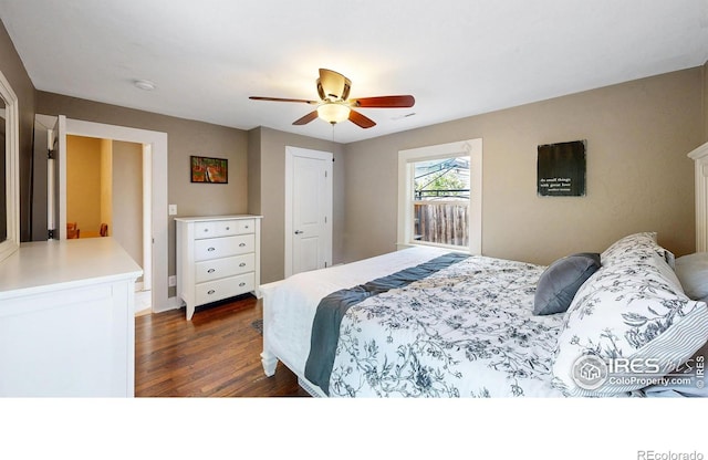 904 N Jefferson Ave, Loveland, CO 80537 - bedroom featuring dark wood-style floors and a ceiling fan