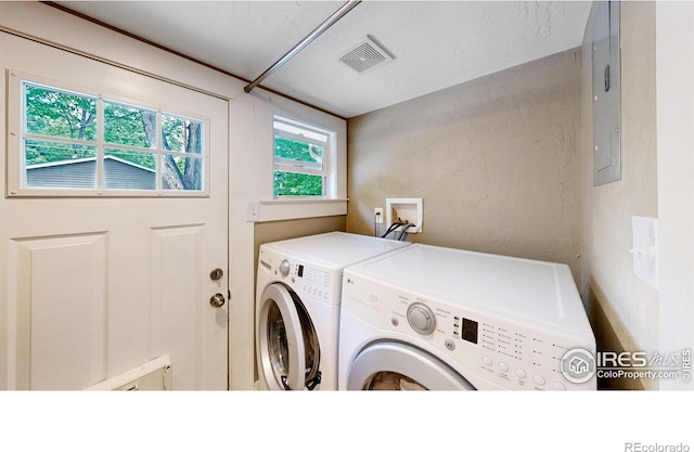 904 N Jefferson Ave, Loveland, CO 80537 - laundry room featuring washer and dryer and electric panel