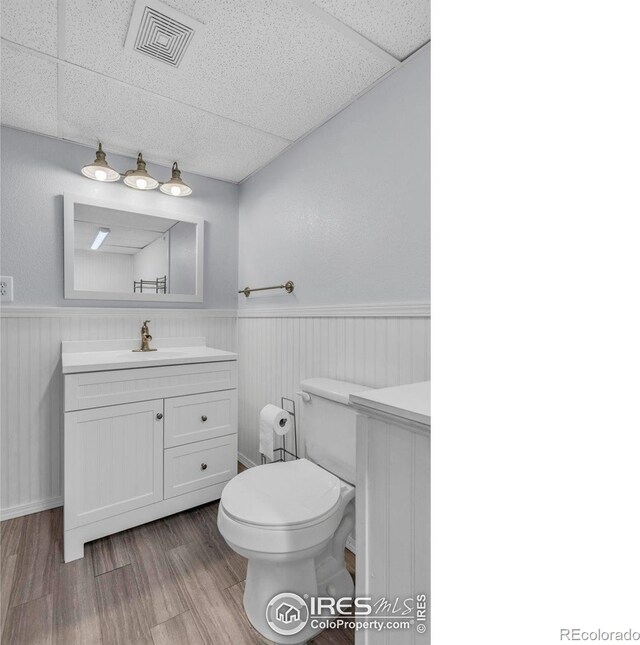 1309 Red Mountain Dr, Longmont, CO 80504 - bathroom with a wainscoted wall, vanity, and wood finished floors