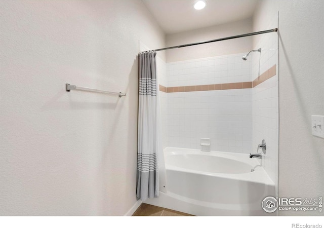 2202 Owens Ave # 102, Fort Collins, CO 80528 - full bathroom with shower / tub combo with curtain, tile patterned floors, and recessed lighting