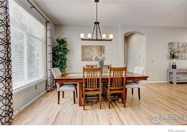 6208 Treestead Ct, Fort Collins, CO 80528 - dining area with light wood-type flooring, arched walkways, healthy amount of natural light, and baseboards