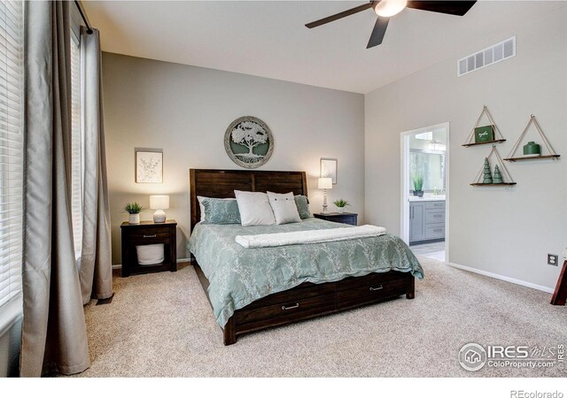 6208 Treestead Ct, Fort Collins, CO 80528 - carpeted bedroom featuring connected bathroom, a ceiling fan, and baseboards