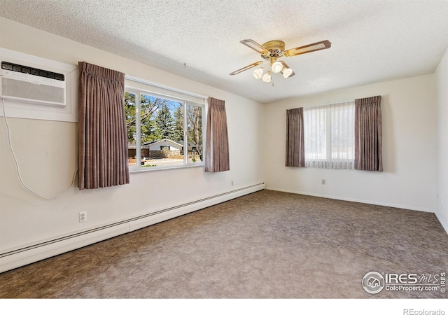 1204 Newsom St, Fort Collins, CO 80524 - spare room featuring baseboard heating, a ceiling fan, carpet floors, a textured ceiling, and a wall mounted air conditioner