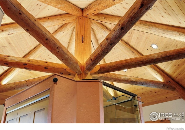 409 Wild Horse Cir, Boulder, CO 80304 - detailed view of a wood ceiling with exposed beams