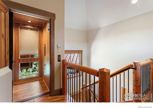 409 Wild Horse Cir, Boulder, CO 80304 - hall featuring hardwood / wood-style flooring, an upstairs landing, and recessed lighting