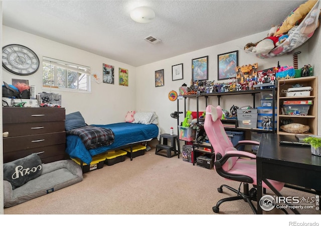 6743 King St, Denver, CO 80221 - carpeted bedroom with a textured ceiling and an office area
