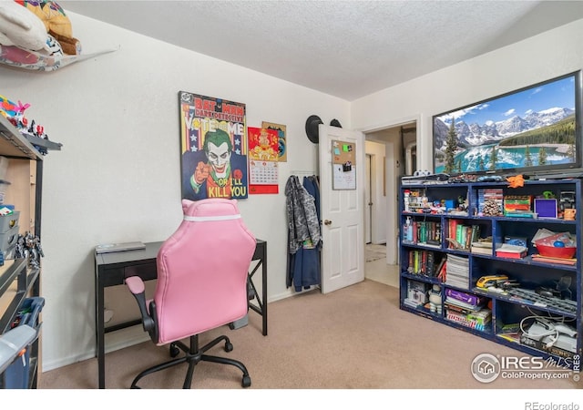6743 King St, Denver, CO 80221 - carpeted home office featuring a textured ceiling