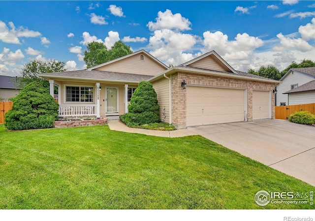 13112 Summit Grove Pkwy, Thornton, CO 80241 - ranch-style home with an attached garage, a porch, driveway, and brick siding