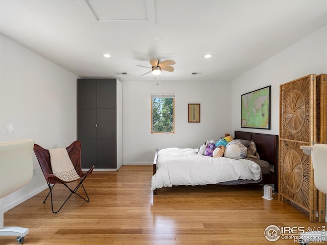 404 W Cleveland St, Lafayette, CO 80026 - bedroom with recessed lighting, light wood finished floors, baseboards, and a ceiling fan