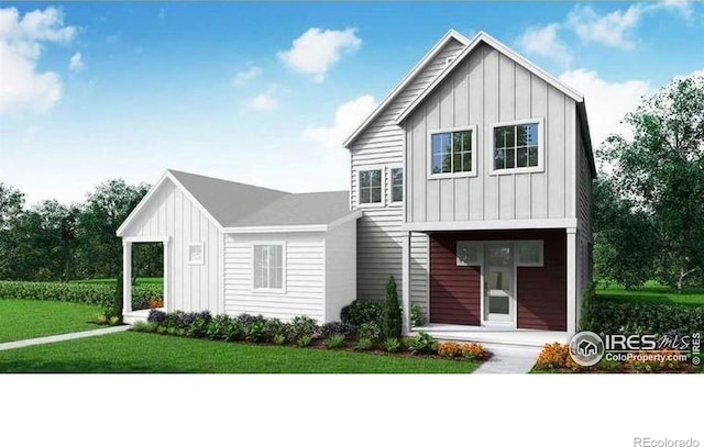 6117 Zebulon Pl, Timnath, CO 80547 - modern farmhouse style home with board and batten siding and a front lawn