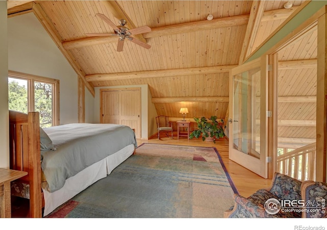 114 Jade Way, Lyons, CO 80540 - bedroom with wooden ceiling and wood finished floors