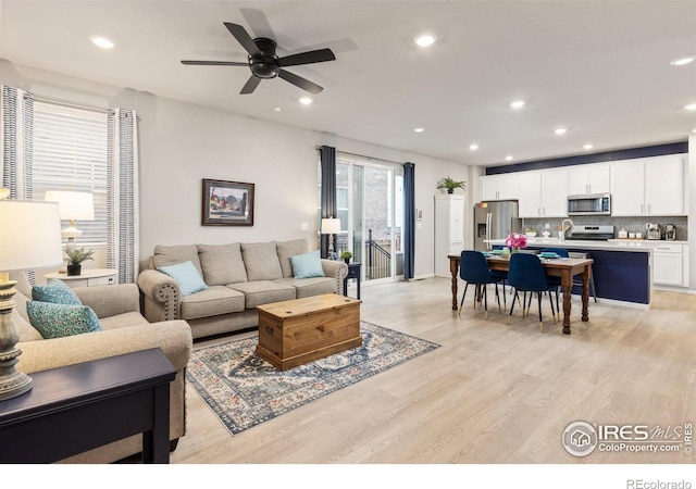 364 Fickel Farm Trl, Berthoud, CO 80513 - living area with light wood-style floors, recessed lighting, and ceiling fan