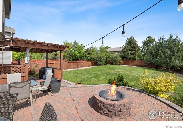 1502 Westfield Dr, Fort Collins, CO 80526 - view of patio featuring an outdoor fire pit and a pergola