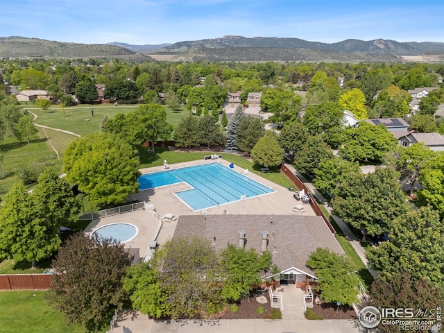 1502 Westfield Dr, Fort Collins, CO 80526 - drone / aerial view of a mountain backdrop and a pool area