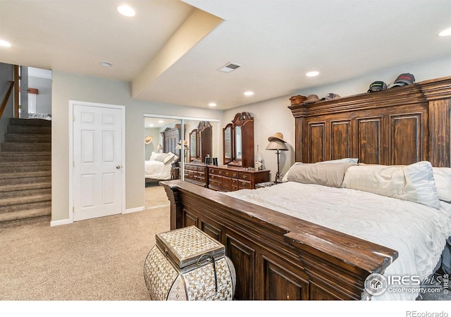 3328 Wild W Ln, Wellington, CO 80549 - bedroom with light colored carpet, a closet, and recessed lighting